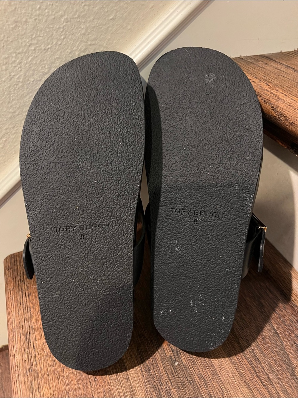 Tory Burch Black Sandal with Gold Logo Accent - Picture 5 of 5